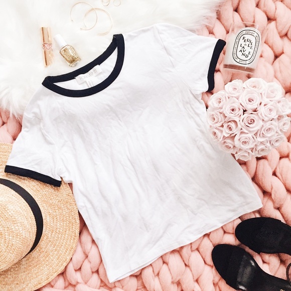 Forever 21 Tops - White and Black Contrast Trim Crop Tee